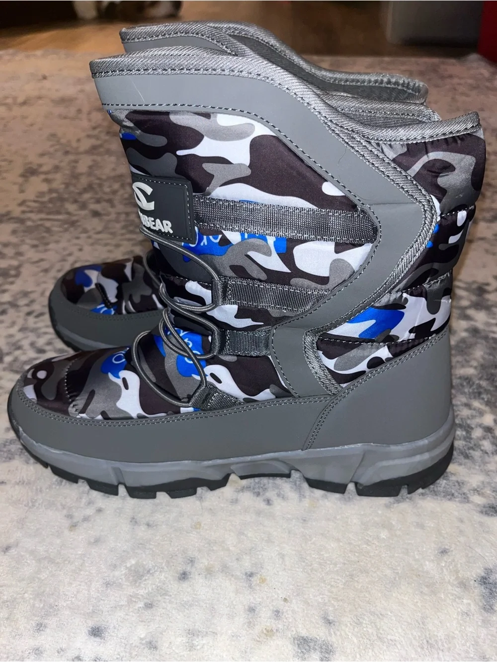 Hobibear Unisex Blue Camo Winter Boots Waterproof Slip Resistant Size 41 EUC